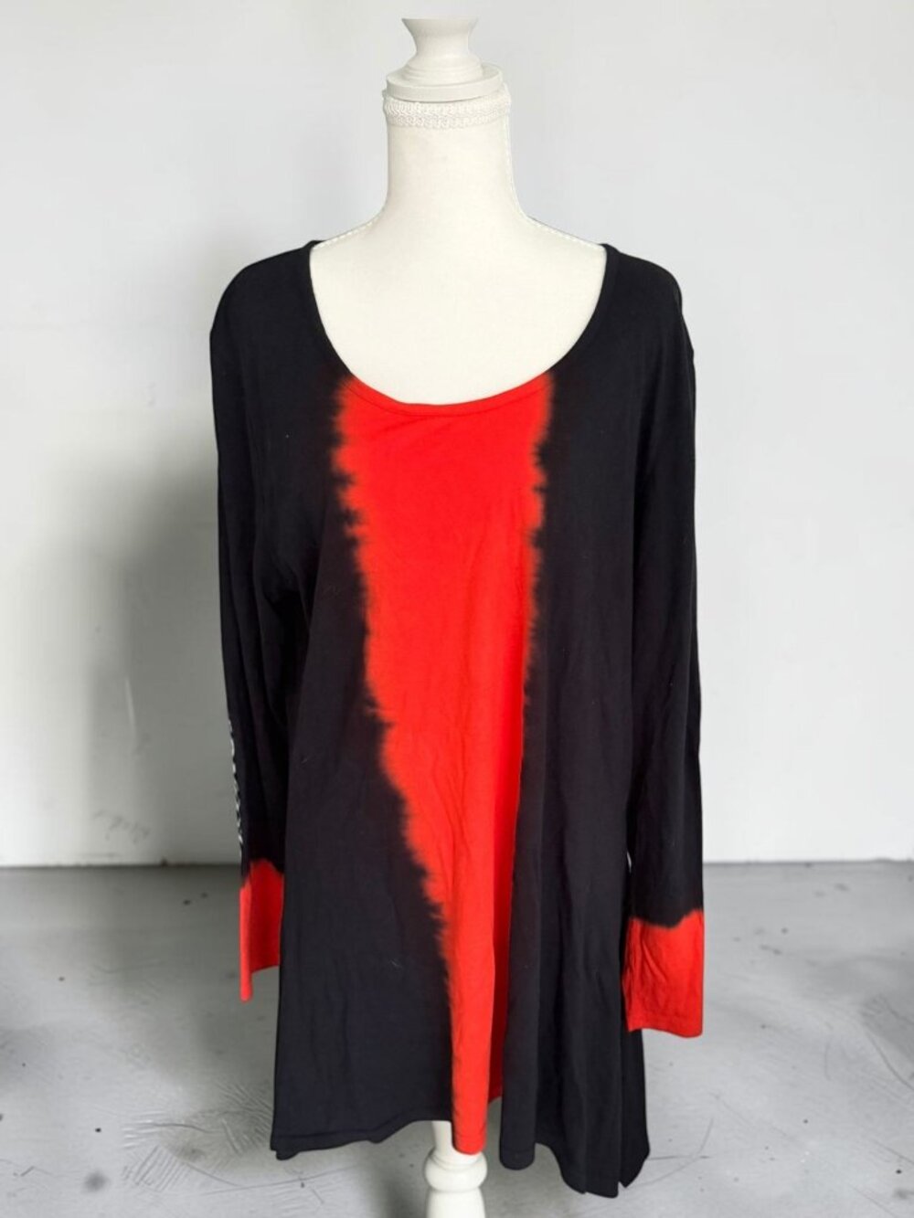 DIANE GILMAN Orange Black Tie Swing Tunic Top Size XL